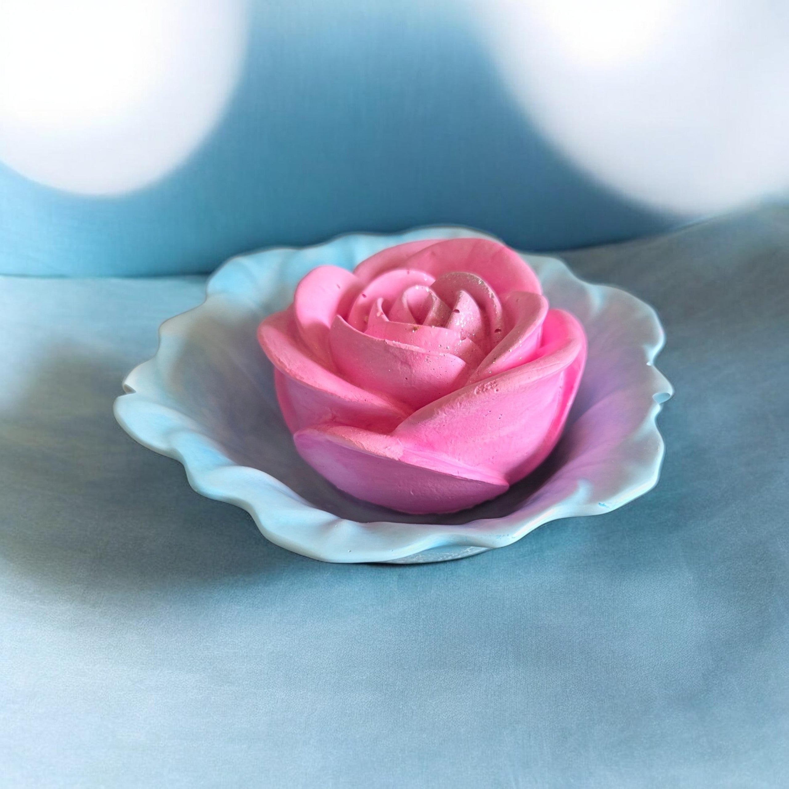Coupelle fleurs en plâtre-Bleu