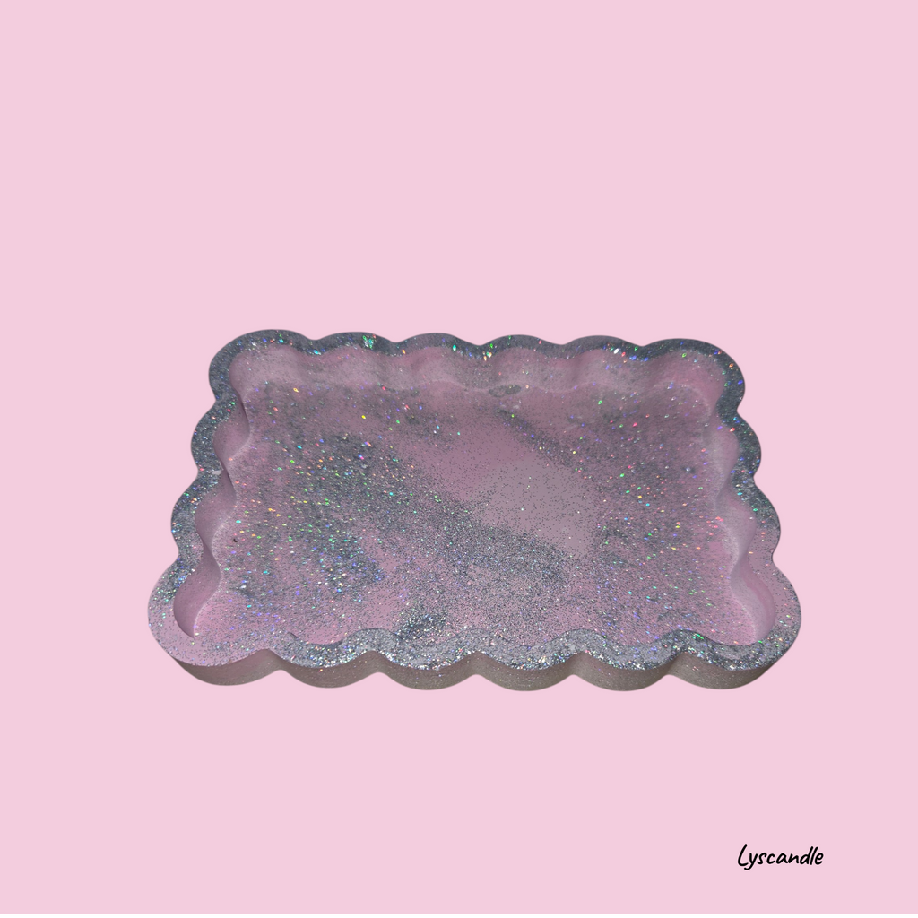 Plateau décoratif en plâtre pailletée rose