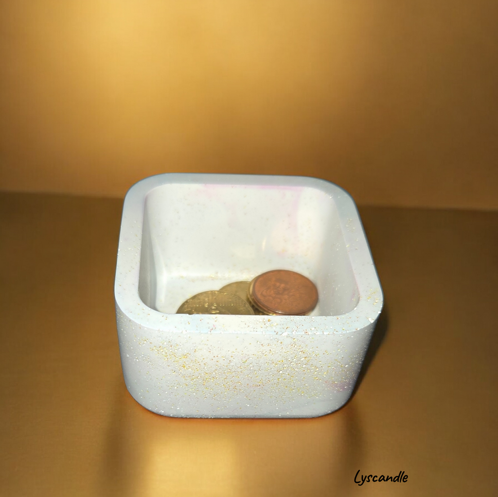 Vide-poche bleu pailleté en plâtre – Fait main
