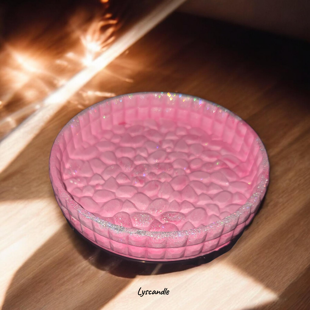 Plateau rond- rose pailleté