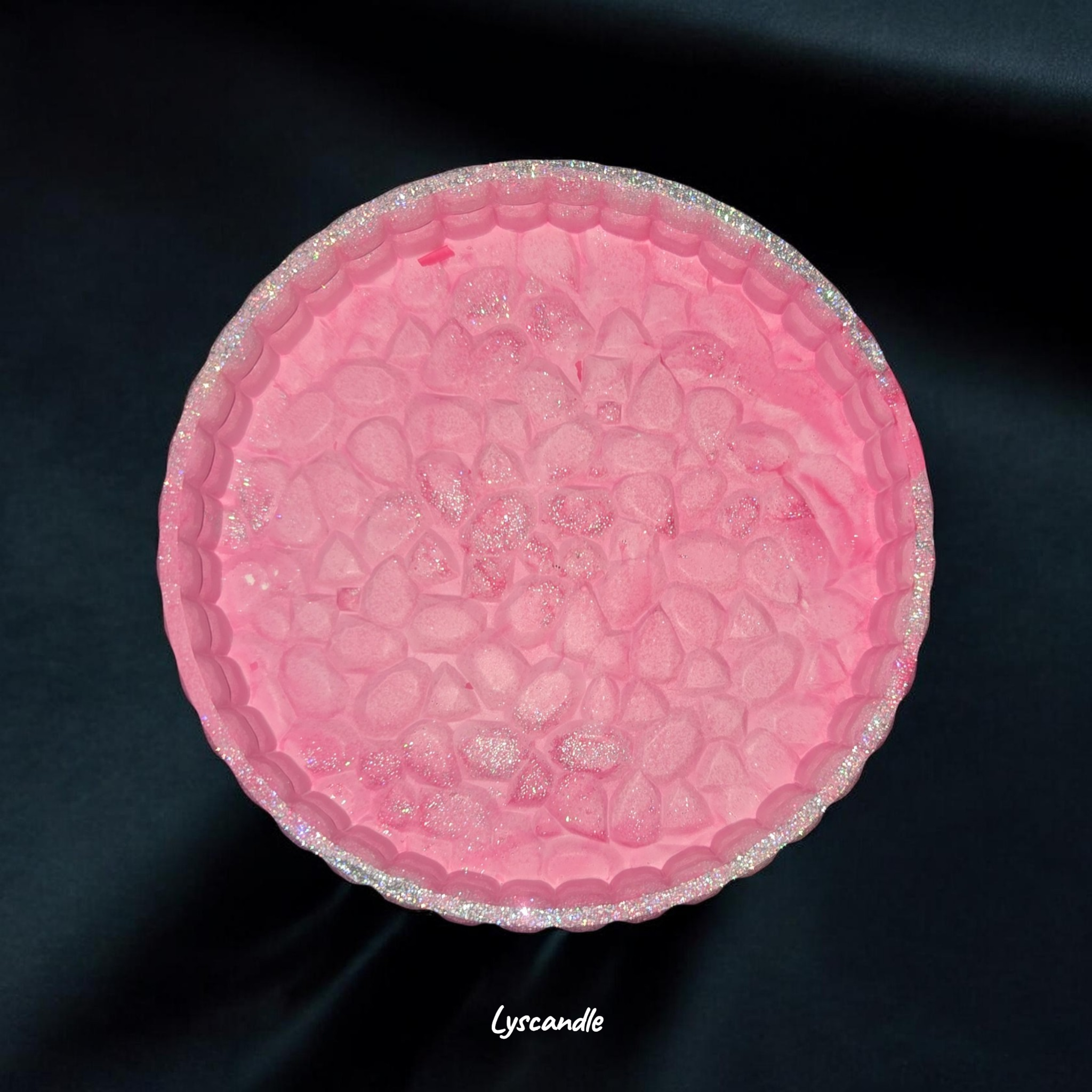 Plateau rond- rose pailleté