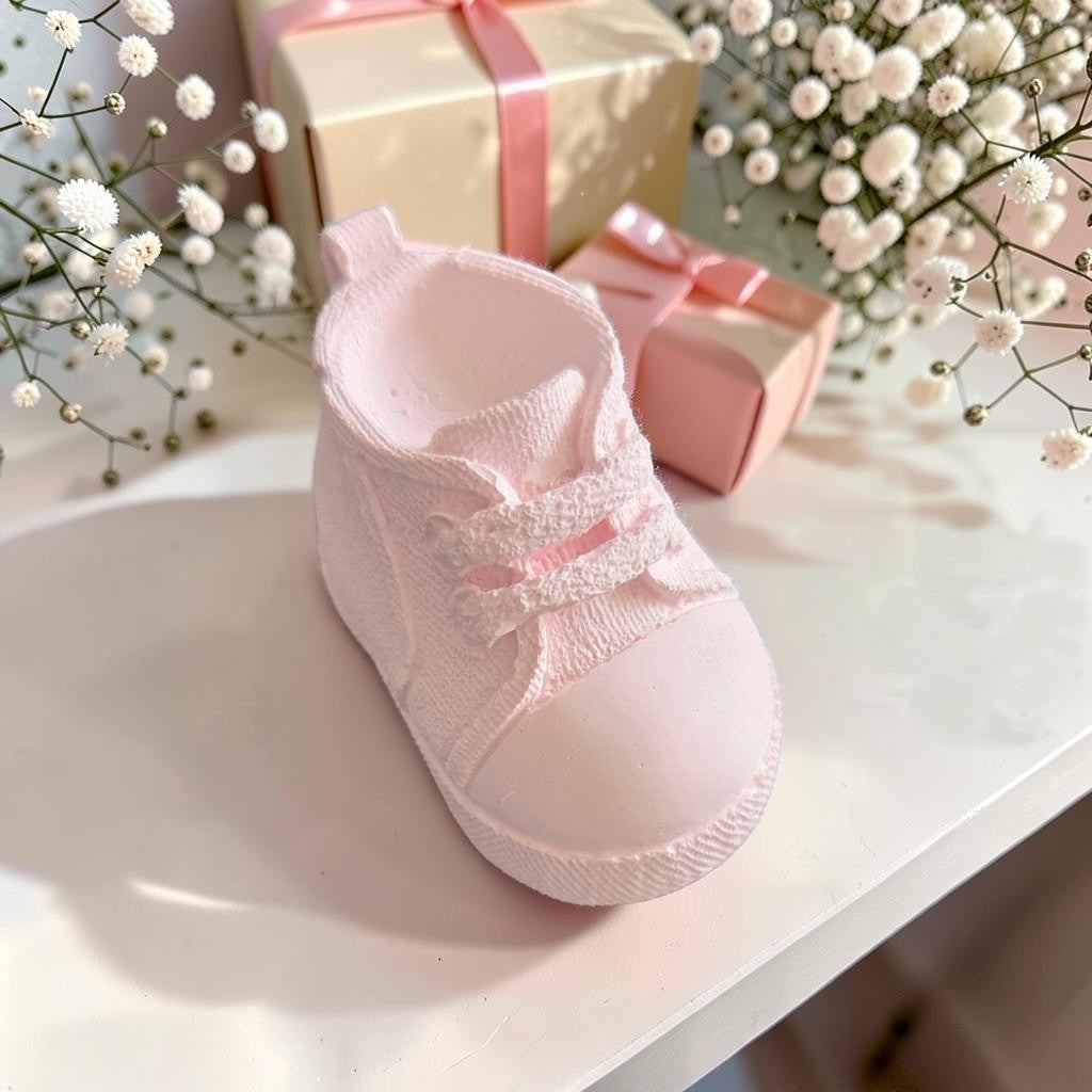 Chaussure bébé  rose en plâtre – Décoration artisanale